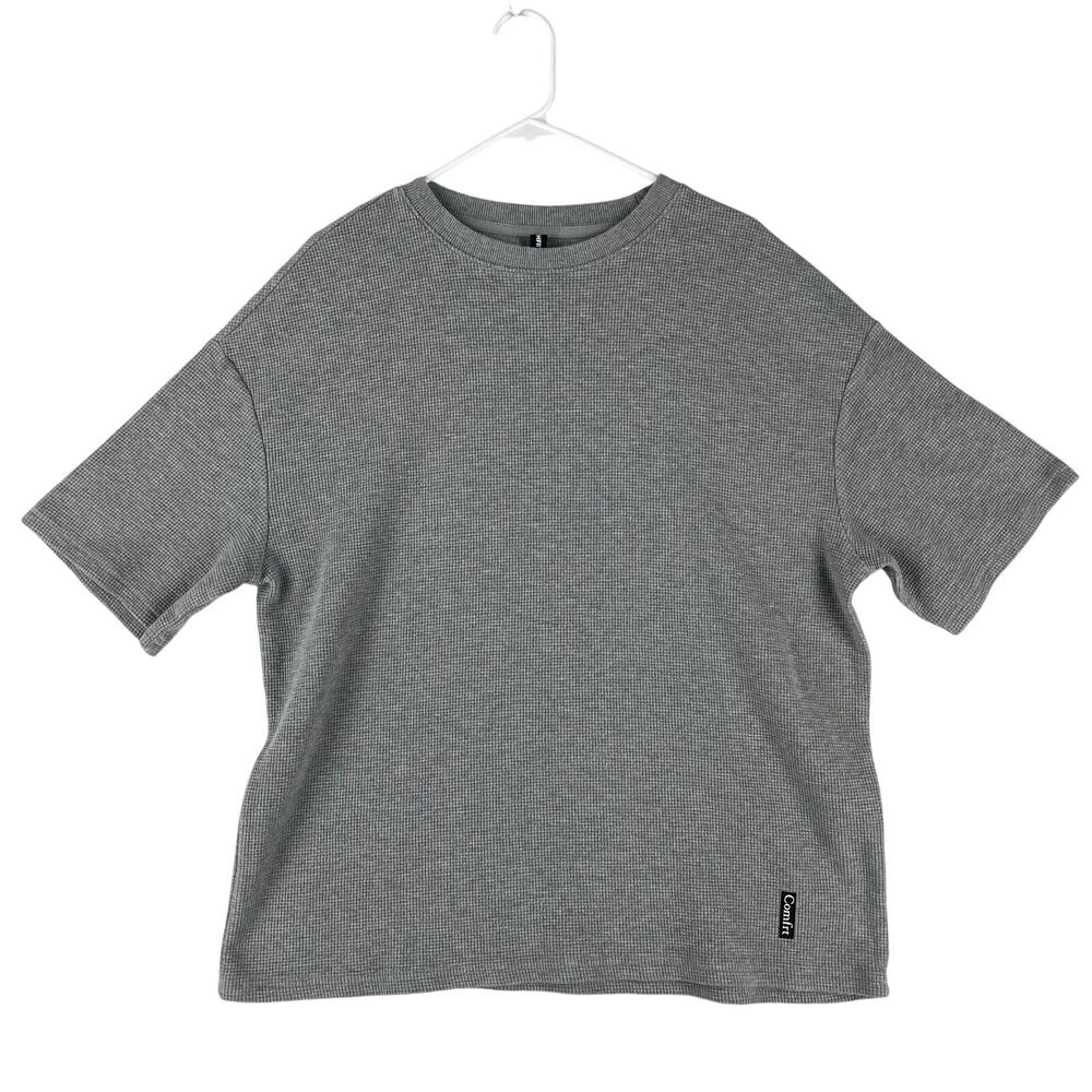 Comfrt Unisex Waffle Lounge Tee SZ M Gray Oversized Crew Neck T-Shirt